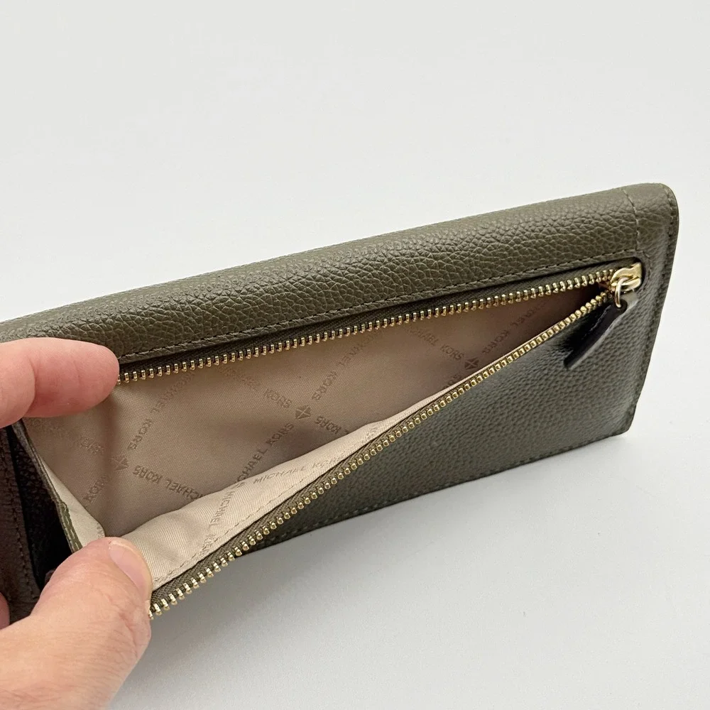 Michael Kors Adele Slim Continental Wallet Olive Green Leather 32T7GAYE1L